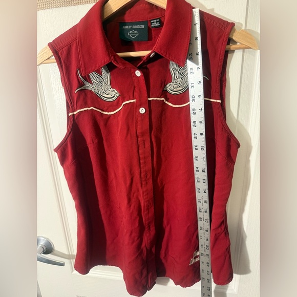Harley Davidson Red Sleeveless Top with Embroidery- Size M - Picture 7 of 7